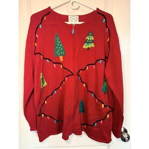 Vintage Christmas Tree Light Bulbs Full Zip Cardigan Ugly Christmas Sweater